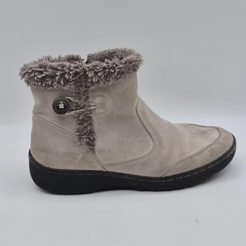 Khombu Snow Boots Womens Size 6 Beige Suede Faux Fur Ankle Zip Winter‎ Warm